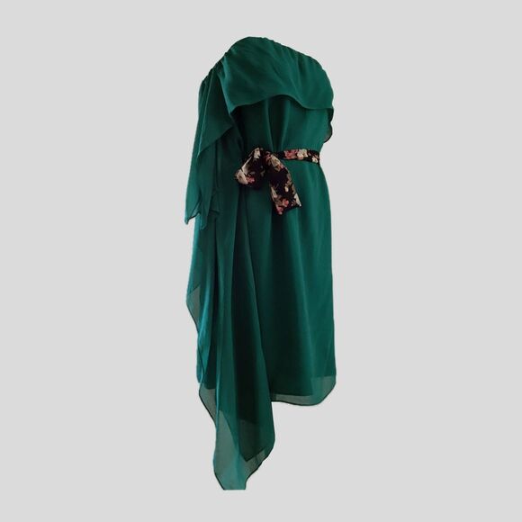 BCBG Green Silk Chiffon Sleeveless Short Mini Strapless Cocktail Dress - XS - Picture 1 of 8